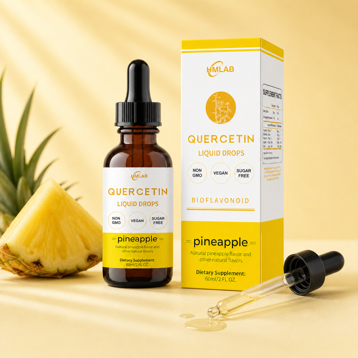 HMLAB Quercetin Liquid Drops with pineapple and dropper